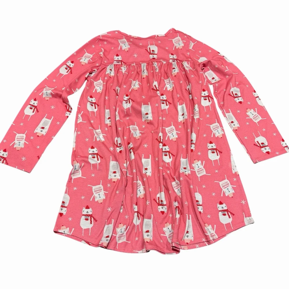 Gymboree Girls Pink Midi Length Nightgown White All Over Bear Print Size 7/8 GUC